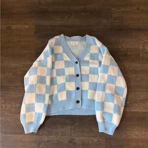 Blue and White Checkered Women's Sweater